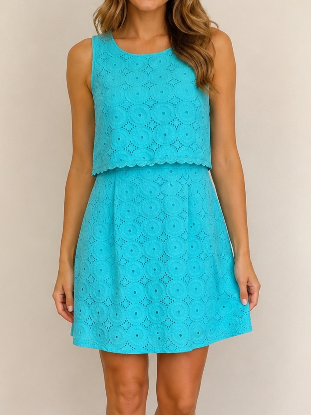 Kensie Eyelet Lace Sheath Dress Turquoise Sleeveless Cotton Medium